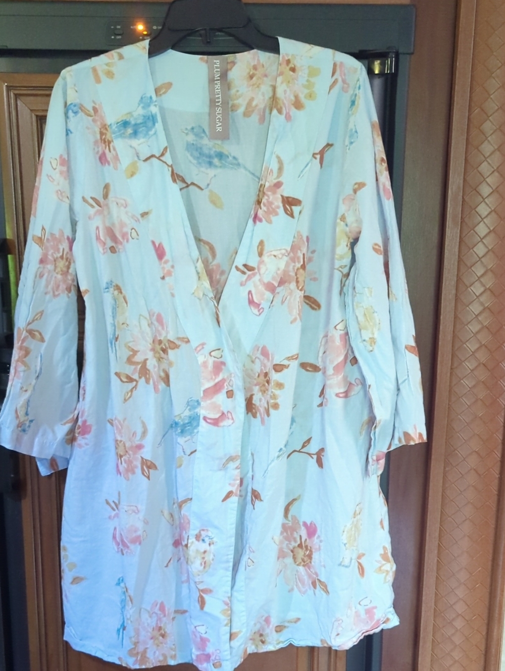 Plum Pretty Sugar floral light blue duster jacket No Belt